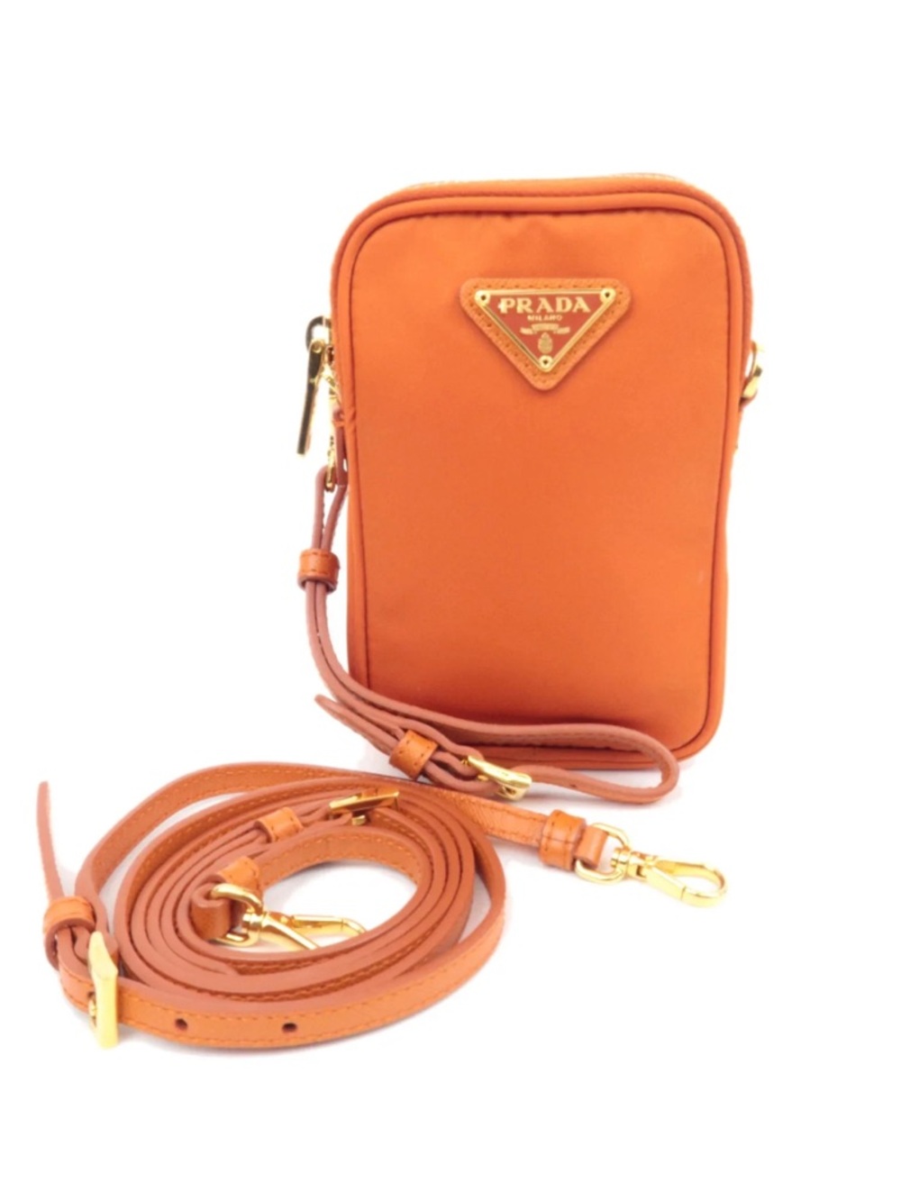 Prada Nylon Crossbody Double Zip Mini Bag Papaya Orange